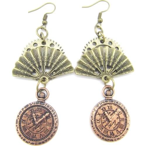 French Style Fans and Perfume Bottle Clock Vintage Drop Earring for Women