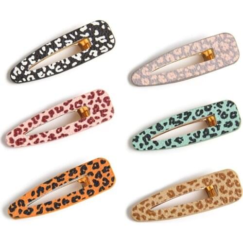 Furling Girl 1 PC Leopard Printed Water-Drop Shape Leather Hair Clip Fashion Girl Women Barrette Hollow out Hairpin