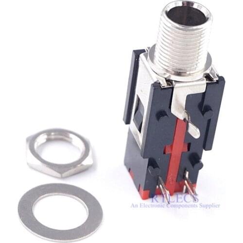 1 Piece TRS 1/4" 6.35 mm Stereo Audio Jack Socket For Drum Guitar microphone amplifier Angled connector Thread lock panel mount