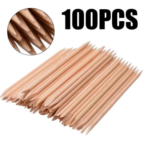 100Pcs Orange Wood Nail Sticks Nail Art Cuticle Pusher Remover Pedicure Manicure Tool