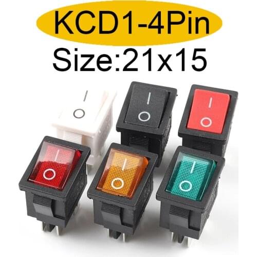 5/10 PCS KCD1 6A/250V AC 10A/125V 21*15mm 4 Pin Boat Car Rocker Switch ON-OFF Car Dash Dashboard With Light Switch