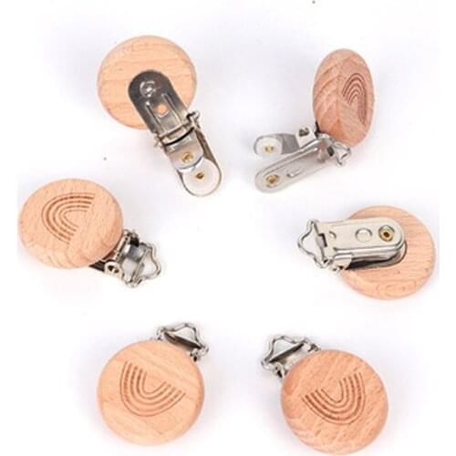5 piece wooden rainbow bear flower cart heart shaped bird elephant round star Clip Free DIY Baby Natural pacifier Chain Gift