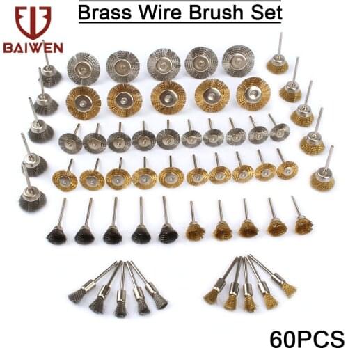 60Pcs Brass Brush Steel Wire Wheels Brushes Set Dremel Rotary Tool for Metal Rust Removal Brush Polishing Cleaning Tools