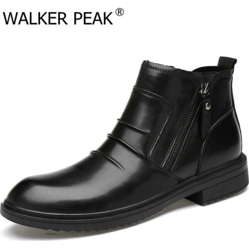 Big size 36-47 Shoes Men Winter Boots Business Genuine Leather Ankle Boots Office Formal Wedding Party High-top Man Snow shoes