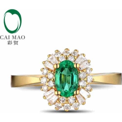 CaiMao 0.51ct Natural Emerald 18KT/750 Yellow Gold 0.38ct Full Cut Diamond Engagement Ring Jewelry Gemstone