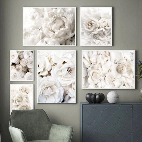 Bloom Peony Rose White Flowers Garden Nordic Posters Wall Art Canvas Painting and Prints Wall Pictures for Living Room Decor