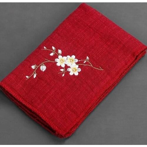 Elegant Cotton Linen Chinese Style Zen Tea Towel Absorbent Thickened Rag Embroidered Tea Towel