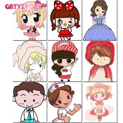 GATYZTORY Painting By Numbers For Beginner Lovely Girls Boys Cartoon Paints Kits Diy Framed Acrylic Canvas Modern Home Wall Art