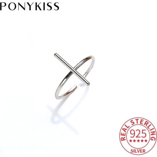 PONYKISS Geometric 100% 925 Sterling Silver Simple Special Opening Adjustable Ring Jewelry Women Birthday Party Engagement