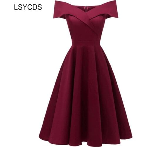 LSYCDS Sexy Off Shoulder Vintage Dresses Slash Neck Sleeveless Cotton Elastic A-Line Lady Slim Party Dresses Women Summer Dress