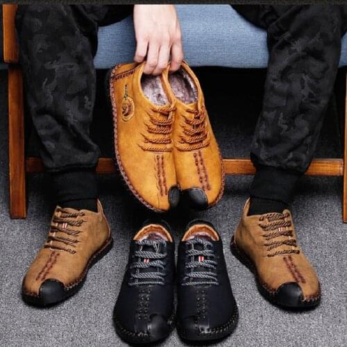2020 Mens Shoes Mens Casual Martin Boots Plus Velvet Peas Shoes Microfiber Mens Casual Leather Shoes Szie38-47
