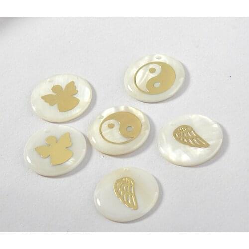 New 30pcs/lot fashion 25mm round shape shell/copper charms diy jewelry earrings/necklace pendant accessory