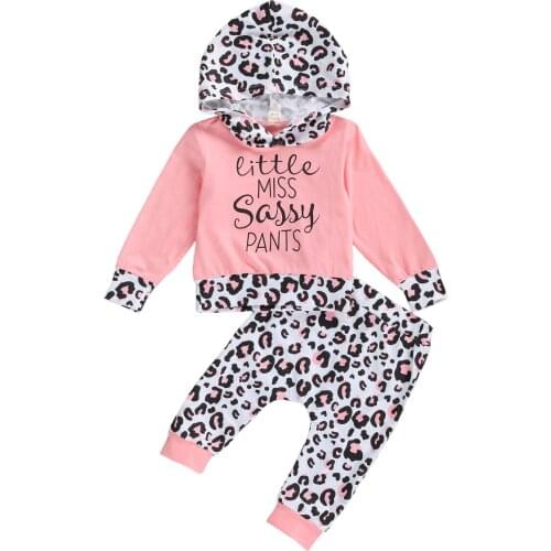 0-3T Newborn Kid baby Girl Clohtes set long Sleeve Hooded Sweatshirt Top Leopard Pant suit Elegant Cute Sweet Fashion Outfit