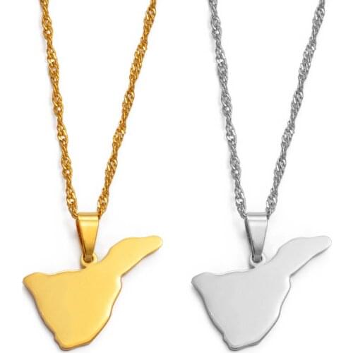 Anniyo Spain Canary Islands Tenerife Map Pendant Necklaces for Women Girl Gold Color Jewelry Gifts #024921