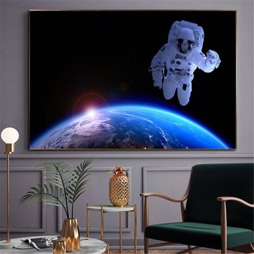 Earth Posters and Prints Astronaut Nebula Space Art Galaxy Canvas Painting Wall Pictures for Living Room Decoration Maison