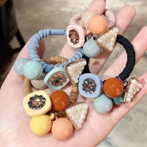 Crystal Hair Ropes Pearl Elastic Rubber Band Korea Hair Rings Candy Colors Ponytail Holders Hair Accessories for Girls Women