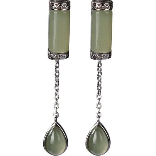S925 sterling silver Hetian gray jade stud earrings retro personalized bamboo joint womens dual-use eardrop earring