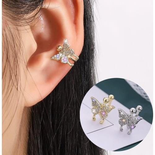 Fashion Gold Butterfly Clip Earring For Women Without Piercing Puck Rock Vintage Crystal Ear Cuff Girls Jewerly Gifts
