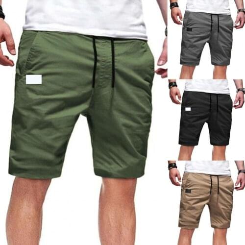 Summer Men Gym Quick-drying Shorts Solid Color Knee Length Straight Wide Leg Multi Pockets Cargo Shorts Streetwear for Training