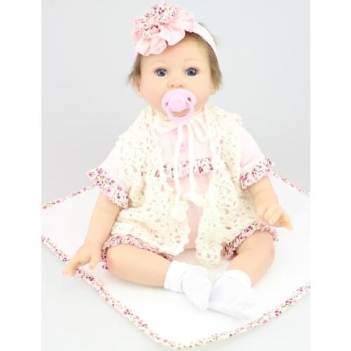 22inch reborn silicone vinyl children bedtime infant bebe gift boneca white skin fashion baby bebe doll play house bonecas