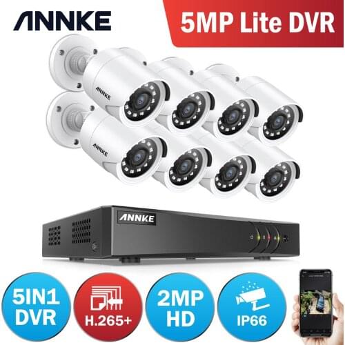 ANNKE 8CH 2MP HD Video Surveillance System 5MP Lite H.265+ 5in1 DVR With 8X TVI Bullet Waterproof Outdoor Security Cameras CCTV