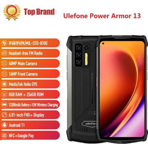 Ulefone Power Armor 13 13200mAh Rugged Smartphone 8GB+256GB Android 11 Waterproof Smartphone 6.81”Mobile Phone NFC+Google Play