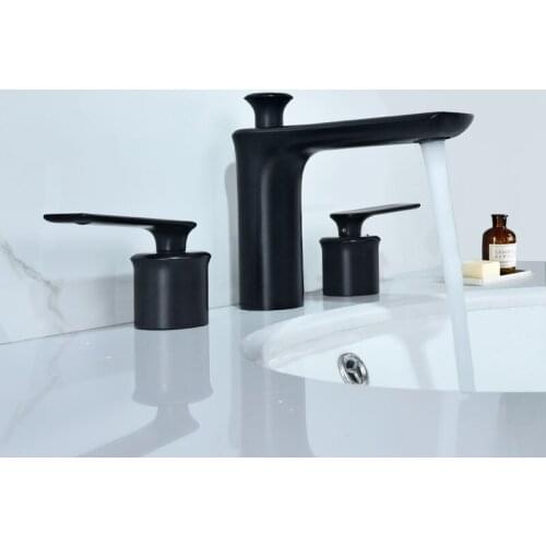 Retro Black Basin Faucet Brass Polished Mounted Bathroom Sink Faucets Three Hole Double Handle Hot And Cold Water Tap