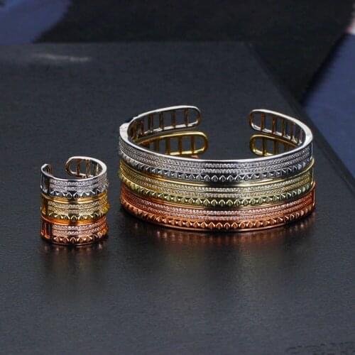 TIRIM Exquisite Small Conical Bangle Ring Sets for Women Cuff Bracelet Fashion Jewelry Party Office Daily Charm Dubai Jewellry