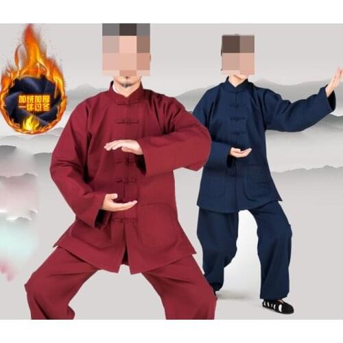 UNISEX Autumn&winter warm LINEN kung fu wushu clothing wudang Taoist suits costume tai chi taiji Martial arts uniforms red/blue