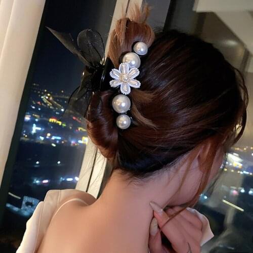 Baroque Pearl Silk Flower Hair Claw Hairpin Fashion Women Pearl Crown Yarn Bowknot Hair Crabs Accessories Hairgrips Wholesale