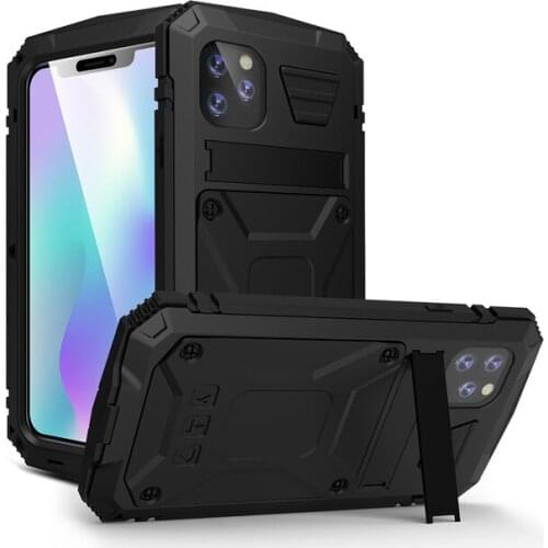 For iPhone 12 11 Pro Max XS XR XS Max 12 Mini Metal Aluminum Armor Shockproof Heavy Duty Waterproof Case protective Cover+ glass