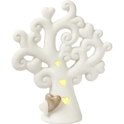 Light Up Sculpture – Ceramic Heart Tree Statue Décor for Wedding Anniversary – Button Battery Operated – 7.9 In