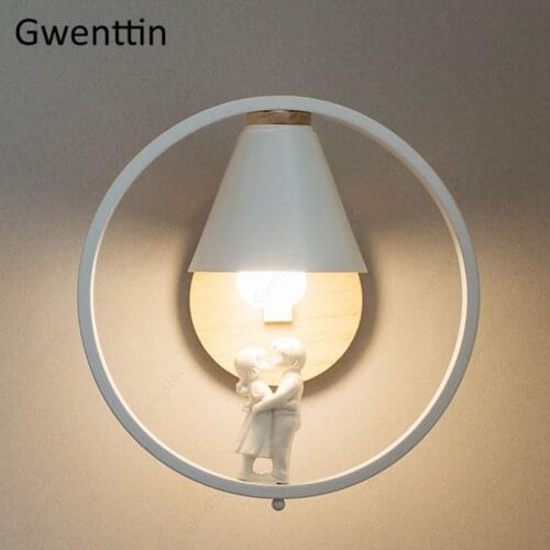 Iron Ring Wall Lamp Hug Lover Nordic Home Decor Wall Sconces for Bedroom Bed Led Mirror Light Fixtures Loft Industrial Luminaire