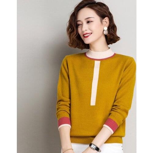 2020 Fall Winter Womans Clothes Turtleneck Yellow Red Black Patchwork Striped Sweater , 4xl Knit Pullover Sweaters for Women