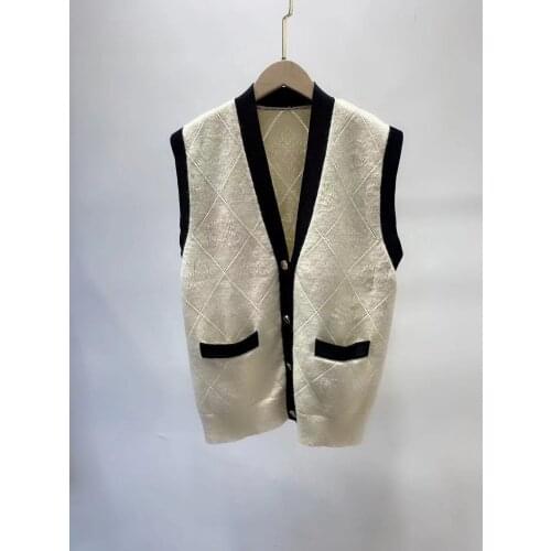 2021 New Women V-Neck Hollow Out Vest Cardigan Ladies Sleeveless Single-Breasted Color Patchwork Knitted Sweater Outwear Tops