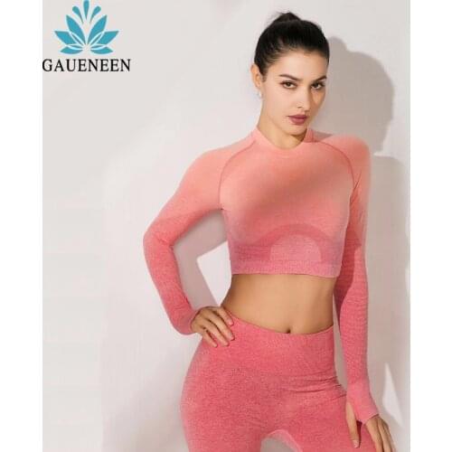 GAUENEEN Women Ombre Yoga Set Fitness Clothing Tracksuit Long Sleeve Crop Top Seamless Leggings Running Gym Set Workout Clothes