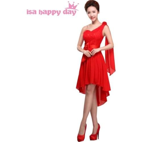 Corset high low elegant red one strap shoulder lace up back bridesmaid dress bridemaids lace dresses sweetheart women xxxl H1360