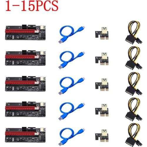 1-15Pcs PCI-E pcie Riser 009 Express 1X 4x 8x 16x Extender PCI E USB Riser 009S Dual 6Pin Adapter Card SATA 15pin for BTC Miner