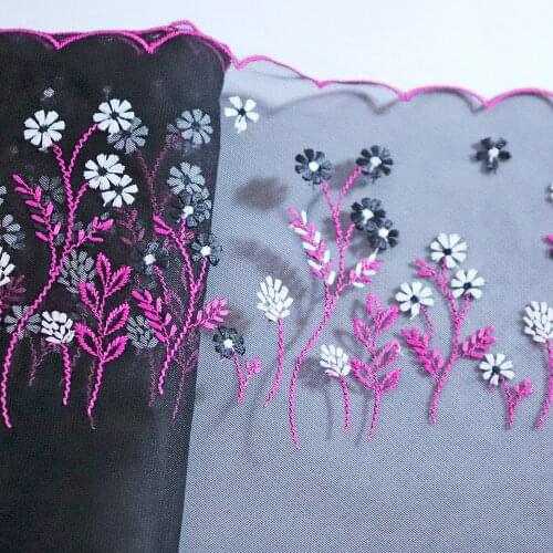 1 meter 22.5 cm Wide black Mesh Daisy flowers embroidered lace trim Lingerie bra Dress Sleeve decor DIY embroidery Lace Fabrics