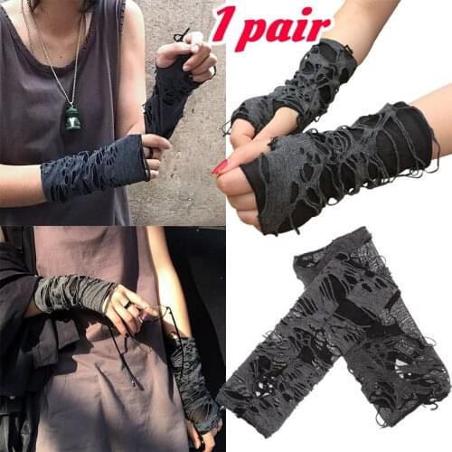 1 Pair Sexy Gothic Black Fingerless Long Gloves Punk Black Hole Half-finger Gloves Cosplay Halloween Costume Accessories