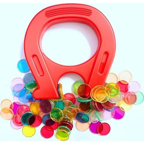 2020 Montessori Kids Learning Toys Magnetic Stick Wand Set With Transparent Color Counting Chips With Metal Loop Educational Toy