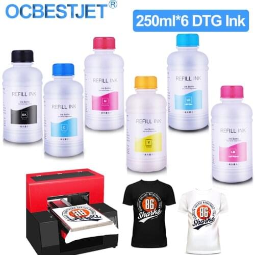 250ML*6 DTG Ink For Epson R290 R330 1390 1410 L800 L1800 R1800 R1900 R2000 R3000 For DX5 DX6 DX7 DX9 DX10 Printhead DTG Printer