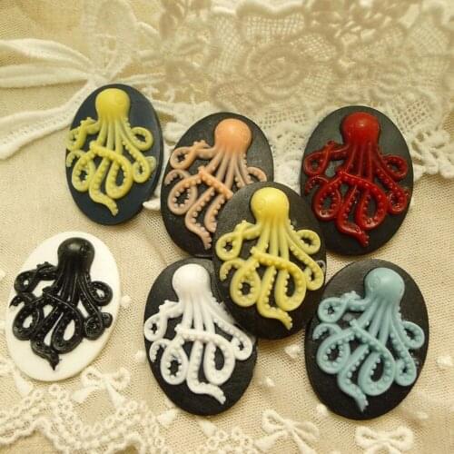30 sets /lot) Mix colorful Octopus flat embossed retro resin cameo flower DIY jewelry accessories
