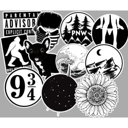 50pcs Black White Meme Stickers Hipster Element DIY Scrapbook Planner Laptop Stickers Travel Luggage Graffiti Sticker Waterproof