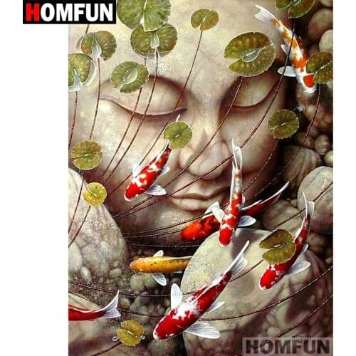 HOMFUN Full Square/Round Drill 5D DIY Diamond Painting "Buddha fish" Embroidery Cross Stitch 5D Home Decor Gift A07025