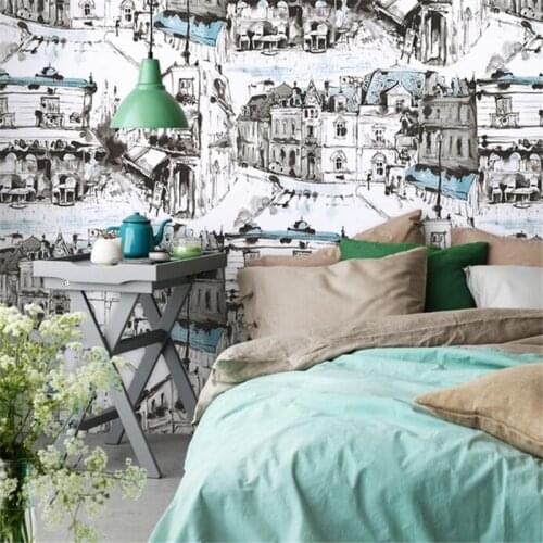 Beibehang Hand-painted abstract black and white ink city streetscape art wallpaper wallpaper restaurant bar background wallpaper