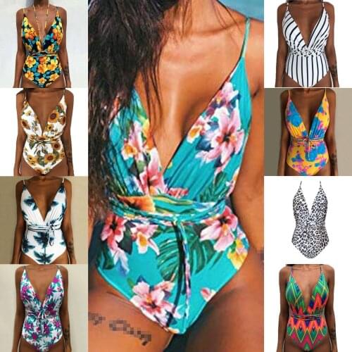 Bikini 2019 New Women Sexy Print Brazilian One Piece Swimsuit Floral Retro Thong High Waist Bodysuit Backless High Cut Swimwear