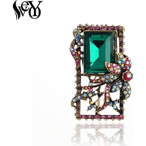 VEYO Elegant Crystal Brooches pins Vintage Green Color Brooches for Women Fashion Jewelry Gift New
