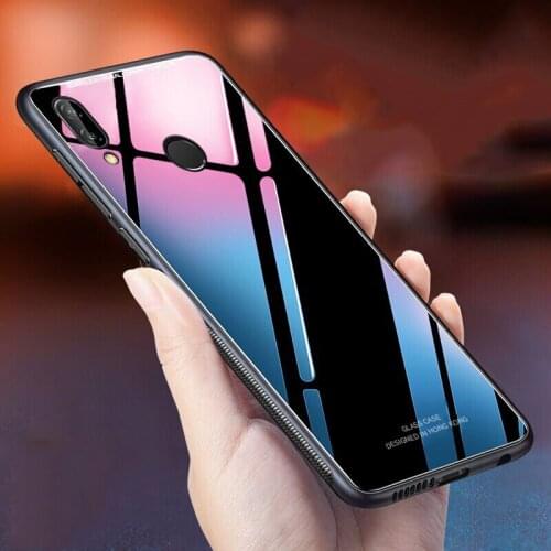 For Huawei Y9 2019 Case Luxury Glossy Tempered Glass Soft Silicone Frame Shockproof Hard Cover For Huawei Y9 2019 Cases
