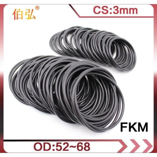 1PC Black FKM Rubber O-rings Seals OD52/54/55/56/58/60/62/65/68*3mm O Ring Seal Gaskets Oil resistance Ring Fuel Sealing Washer
